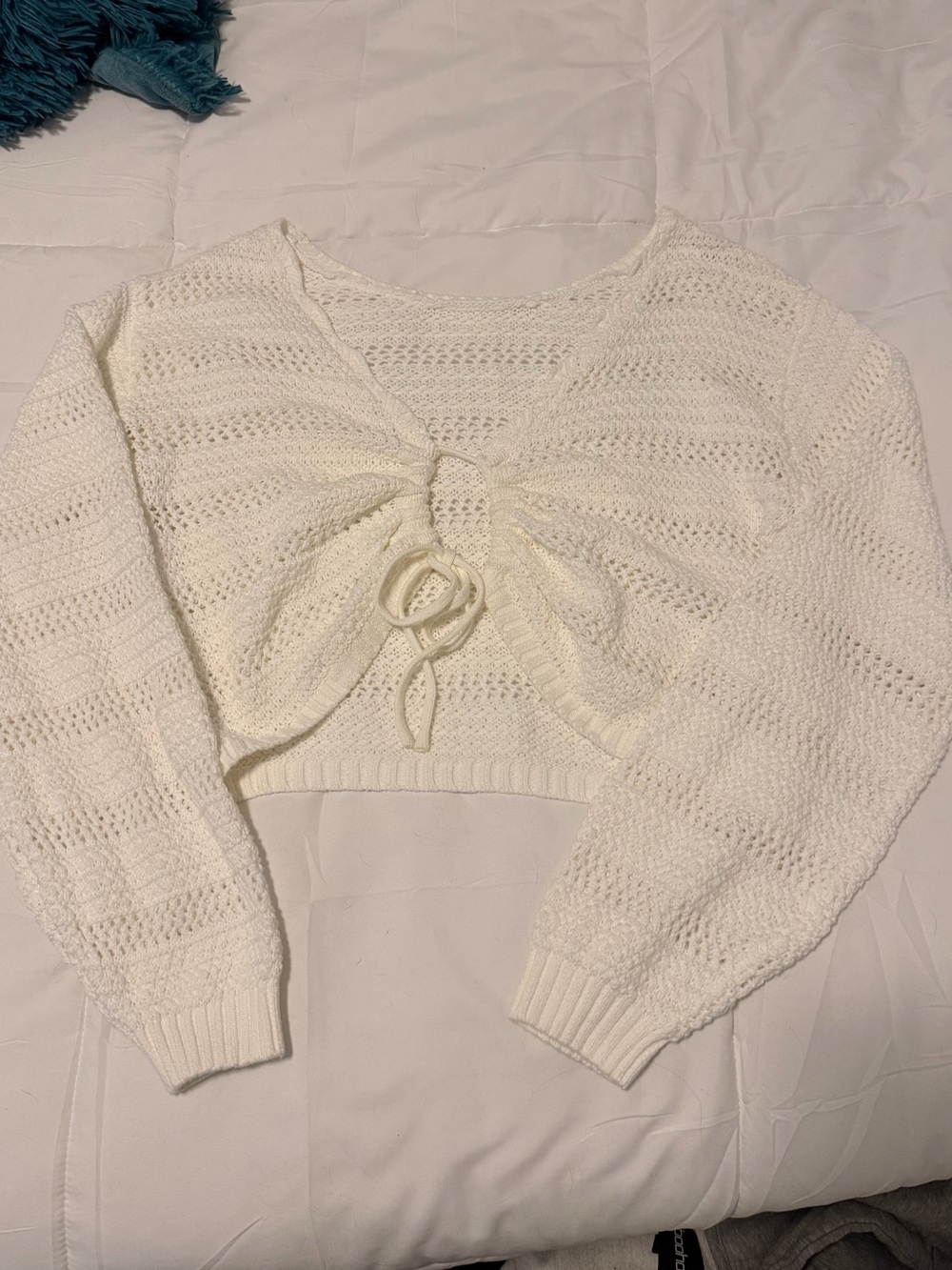Hollister Cream Open-Knit Tie-Front Mesh Sweater